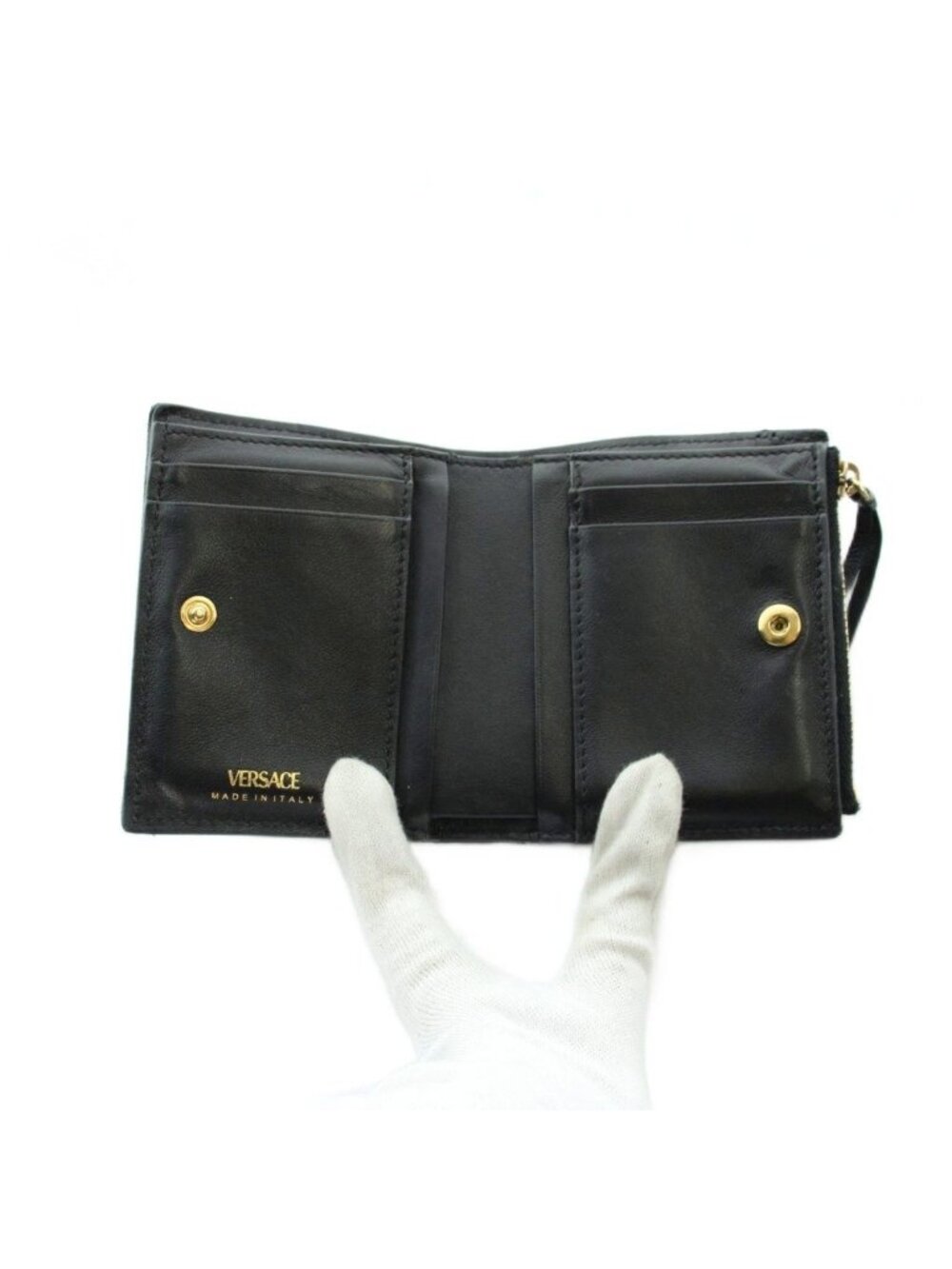 Versace Bifold Wallet Logo Leather Medusa Quilted Black - Picture 5 of 9
